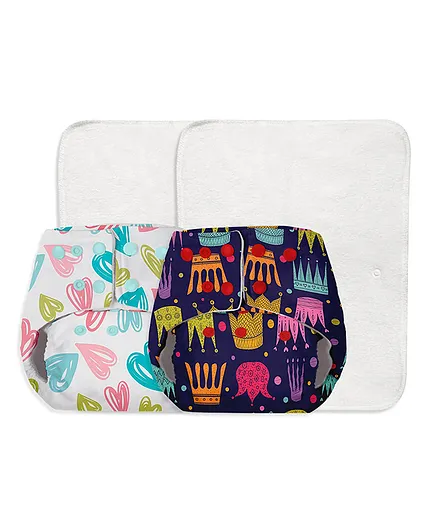 BASIC EASY Reusable Cloth Diapers With Inserts Floral Print Pack of 2 - Multicolor