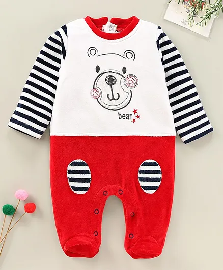 Wonderchild Full Sleeves Teddy Patch Romper - Red