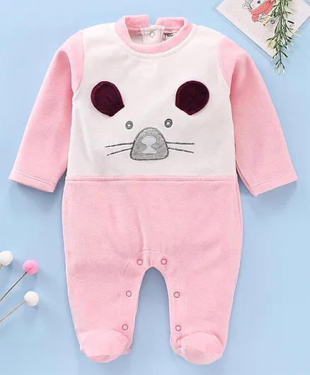 Wonderchild Full Sleeves Kitty Patch Romper - Pink