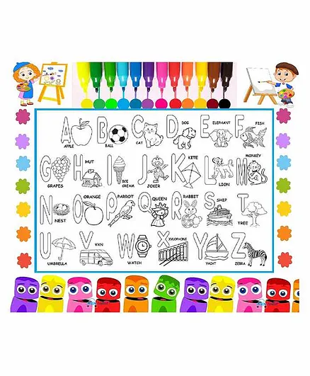 ADKD DIY Reusable & Washable Sketch Coloring & Drawing Mat with Sketch Pens English Alphabet Theme - Multicolor