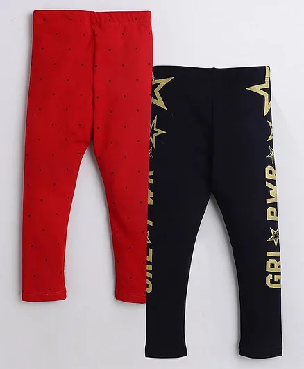The Sandbox Clothing Co Pack Of 2 Full Length Star & Polka Dot Printed Leggings - Red & Blue