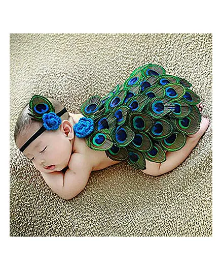 MOMISY Peacock Design Photography Prop with Headband - Green Blue