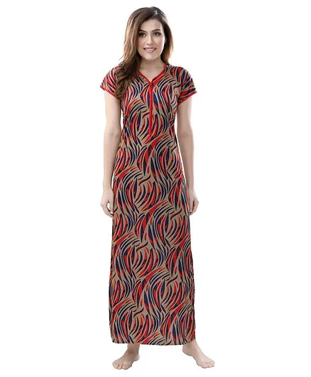 Piu Printed Half Sleeves Feeding Nighty - Red