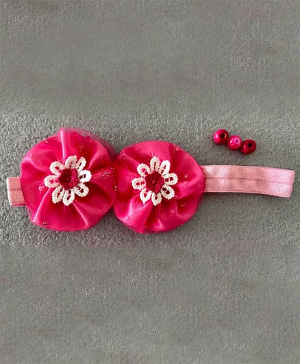 Kalacaree Twin Flowers Designer Headband - Dark Pink