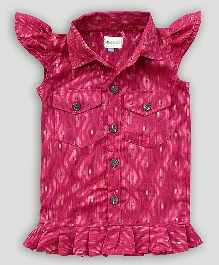 Little Labs Cap Sleeves Self Design Top - Pink