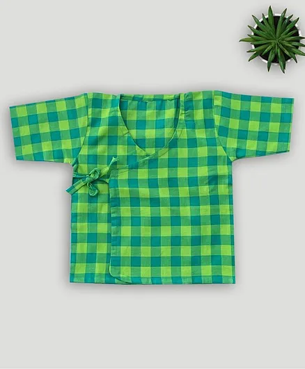 Little Labs Checked Half Sleeves Jhabla - Green