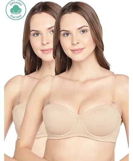 Inner Sense Organic Cotton Antimicrobial Padded Strapless Bra Pack Of 2 - Skin