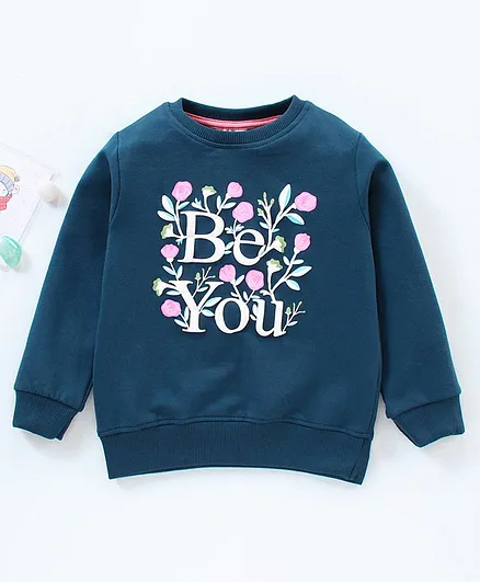 Lazy Bones Full Sleeves Sweatshirt Be You Print - Blue