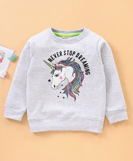 Lazy Bones Full Sleeves Sweatshirt Unicorn Print - Grey