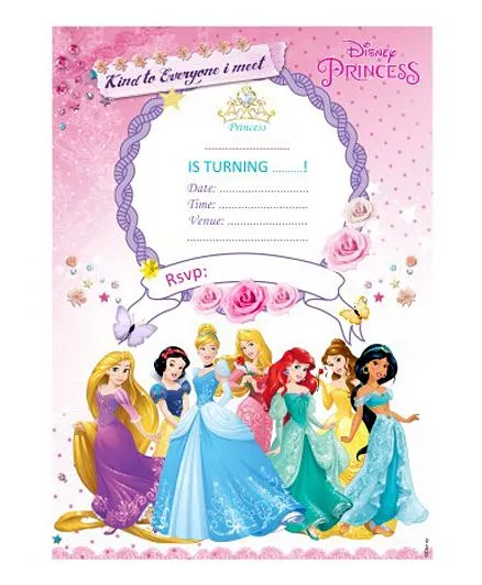Disney Princess Invitations Cards - Pack of 10