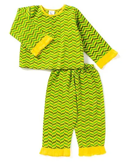 Little Pockets Store Unisex Frill Night Suit - Green