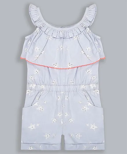 ShopperTree Sleeveless Flower Print Jumpsuit - Blue