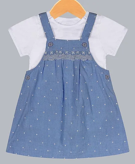 ShopperTree Short Sleeves Tee With Polka Dot Dungaree - Blue