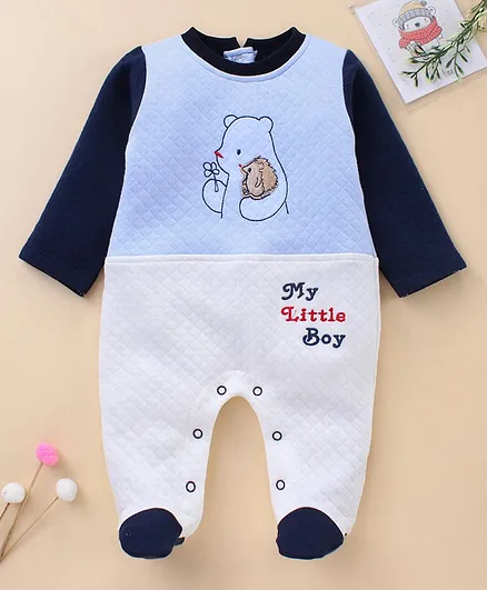 Wonderchild Full Sleeves Teddy Design Romper - Blue
