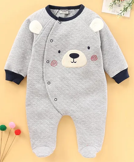 Wonderchild Full Sleeves Teddy Patch Romper - Grey
