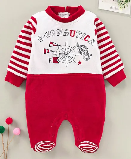 Wonderchild Full Sleeves Text Print Romper - Red