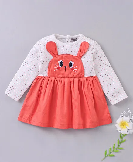 Wonderchild Full Sleeves Bunny Patch Dress - Orange
