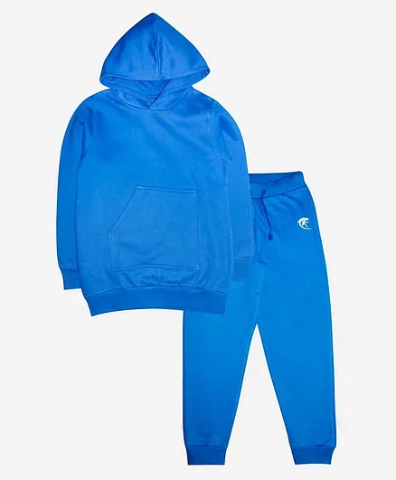 Kiddopanti Solid Full Sleeves Hoodie & Track Pant Set - Blue