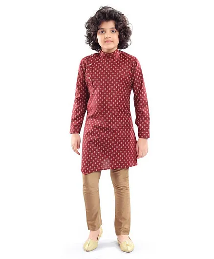 Nakshi By Yug Full Sleeves Printed Kurta With Pajama - Maroon