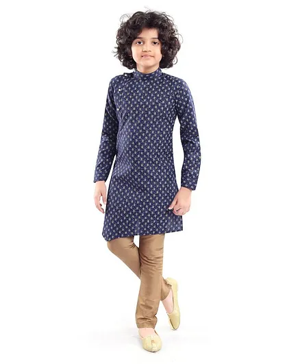Nakshi By Yug Full Sleeves Printed Kurta With Pajama - Navy Blue