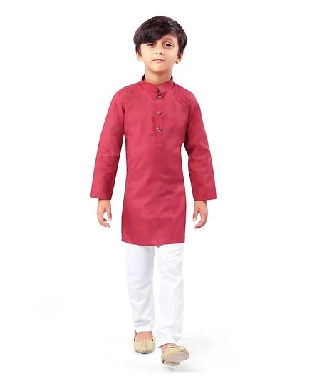 Nakshi By Yug Full Sleeves Feather Design Kurta Pajama - Maroon & Beige