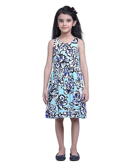Creative Kids Sleeveless Floral Print Dress - Light Blue