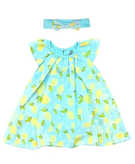 Creative Kids Short Sleeves Printed Onesie Dress With Headband - Green