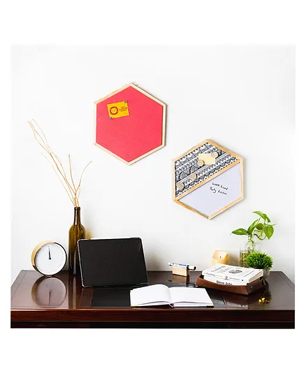 IVEI Hexagon Whiteboard, Metal board and Pinboard Set of 2 - Pink