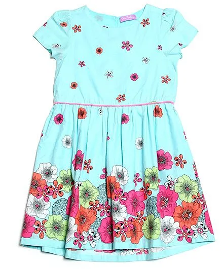 One Friday Border Printed Dress - Mint Blue