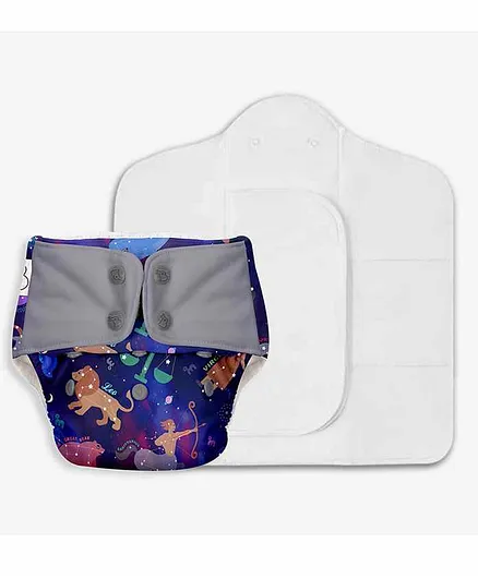 SuperBottoms FreeSize UNO Reusable Cloth Diaper with 1 Dry Feel Magic Dry Pads Set SuperNova Print - Multicolour