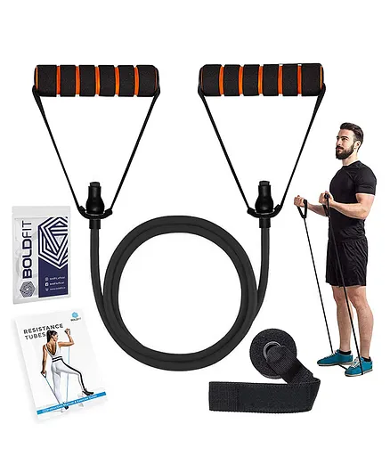 Boldfit Resistance Tube with Foam Handles - Black