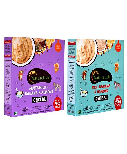 Naturelish Multi Millet & Rice Plus Banana & Almonds Cereal Pack of 2 - 200 gm each