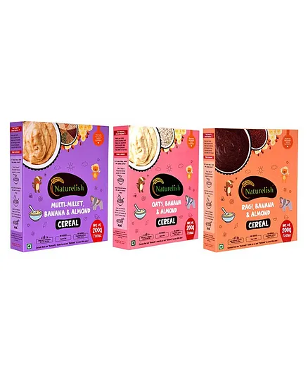 Naturelish Oats & Ragi Plus Banana & Almonds Cereal Pack of 3 - 200 gm each