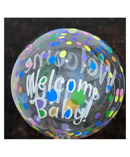 Crackles Transparent 20 Inch Welcome Baby Bobo & Polka Dotted Helium Balloon - Pack of 2