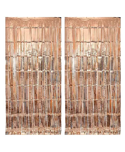 Crackles Metallic Fringe Curtains Rose Gold Pack of 2 - Height 182 cm