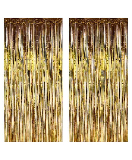 Crackles Metallic Fringe Curtains Gold Pack of 2 - Height 182 cm