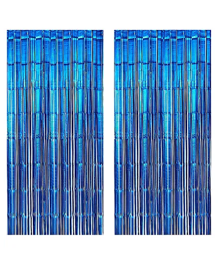 Crackles Metallic Fringe Curtains Blue Pack of 2 - Height 182 cm