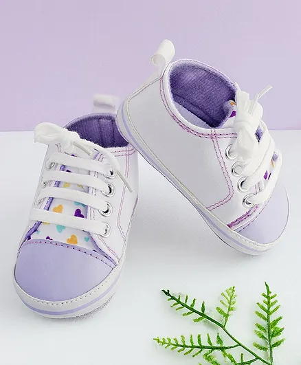 Baby Moo Hearts Sneaker Booties - Purple