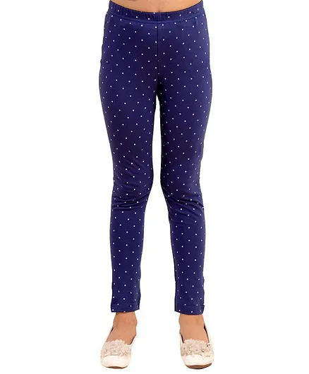 Kids Cave Full Length All Over Stars Printed Leggings - Navy Blue