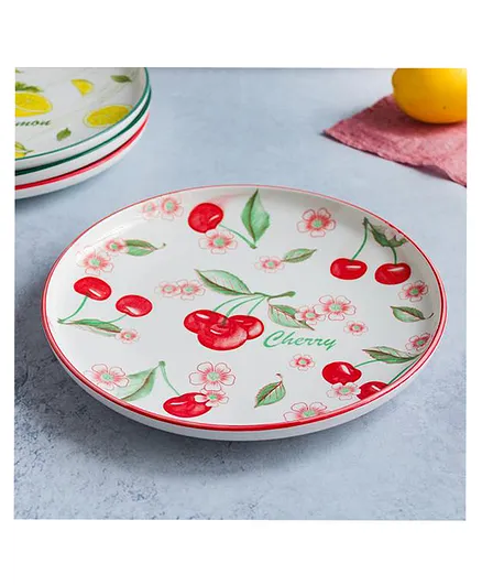 Nestasia 1 Piece Ceramic Cherry Print Fruit Salad Plate - Red & Green