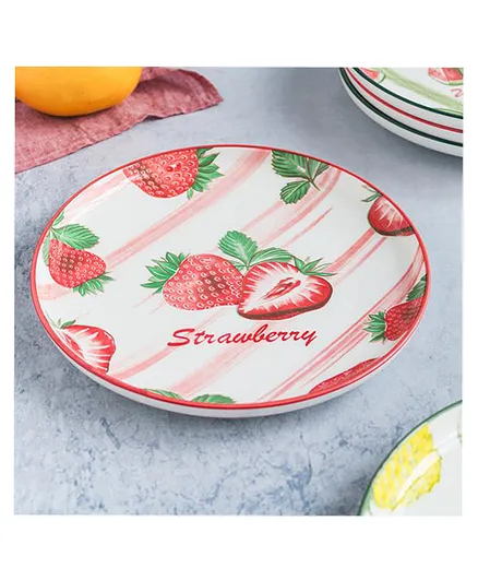 Nestasia 1 Piece Ceramic Fruit Design Plate Strawberry Print - Pink Green Red White