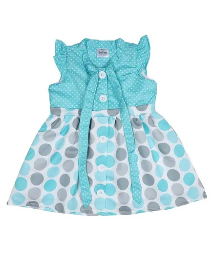 Doodle Girls Clothing Cap Sleeves Satin Polka Dot Printed Dress - Blue
