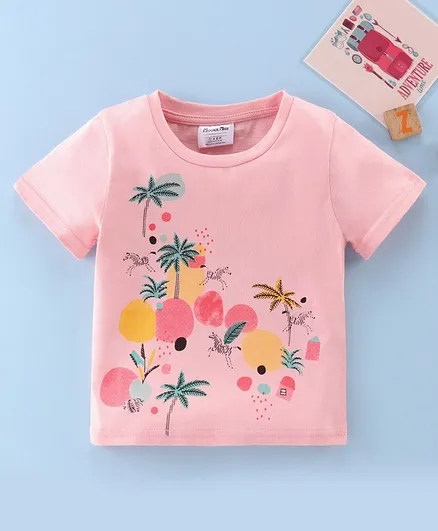 Kookie Kids Half Sleeves Tee Floral Print - Pink
