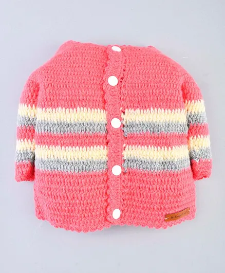 The Original Knit Handmade Full Sleeves Striped Sweater - Pink