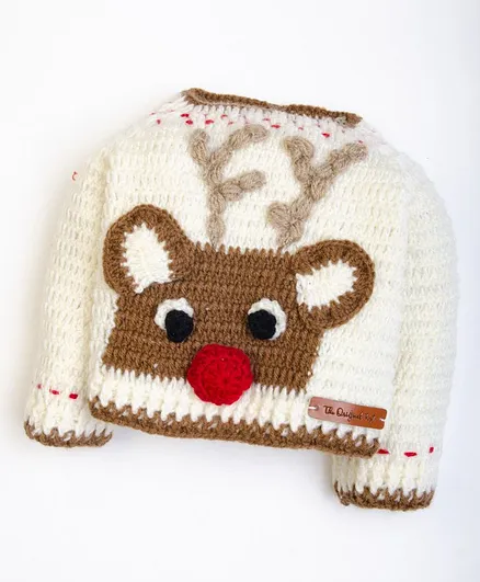 The Original Knit Full Sleeves Reindeer Knitted Sweater - Off White