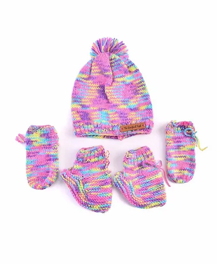The Original Knit Handmade Cap With Socks & Mittens - Pink