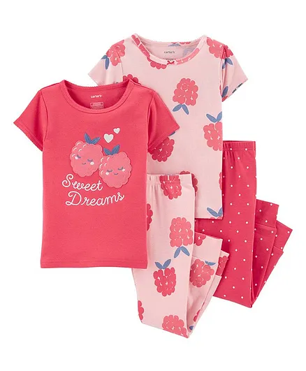 Carter's 4-Piece Raspberries 100% Snug Fit Cotton PJs - Fuchsia Light Pink