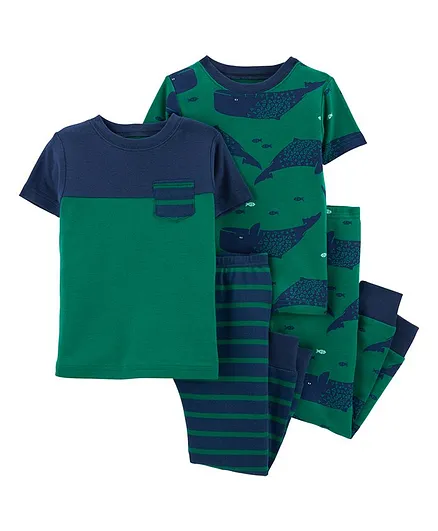 Carter's 4-Piece Whale 100% Snug Fit Cotton PJs - Green Navy Blue