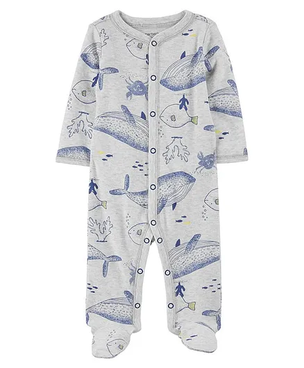Carter's Whales Snap-Up Footie Sleep & Play - Light Grey