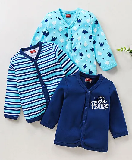 Babyhug Half Sleeves 100% Cotton Vests Pack of 3 - Blue